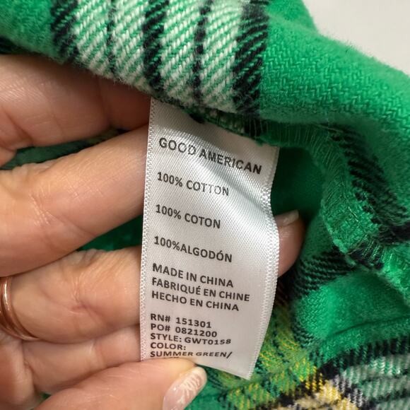 Good American Green Plaid Cropped Tartan Button Up Sz 0/XS - Picture 6 of 13